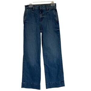 Express Womens Wide Leg High Rise Jeans Size 2R Medium Wash Pleat Front Nautical